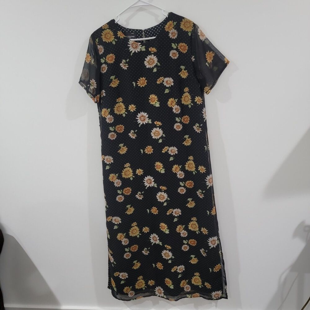 Vintage Impressions Womens Midi Dress Size Medium Floral Polka Dot